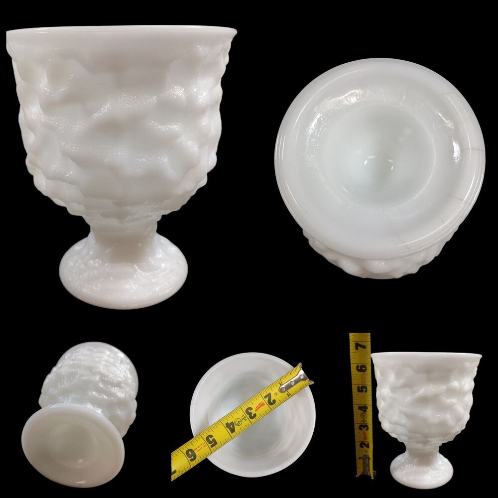 Beautiful Mid Century Vintage Crinkled Milk Glass, Pedestal Bowl Goblet Shape